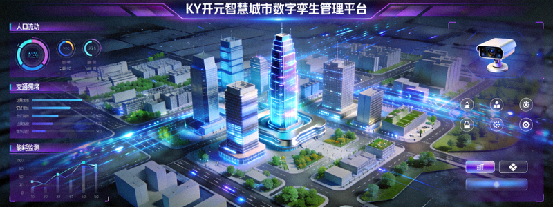 KY开元智慧城市数字孪生管理平台，三维可视化城市运行界面
